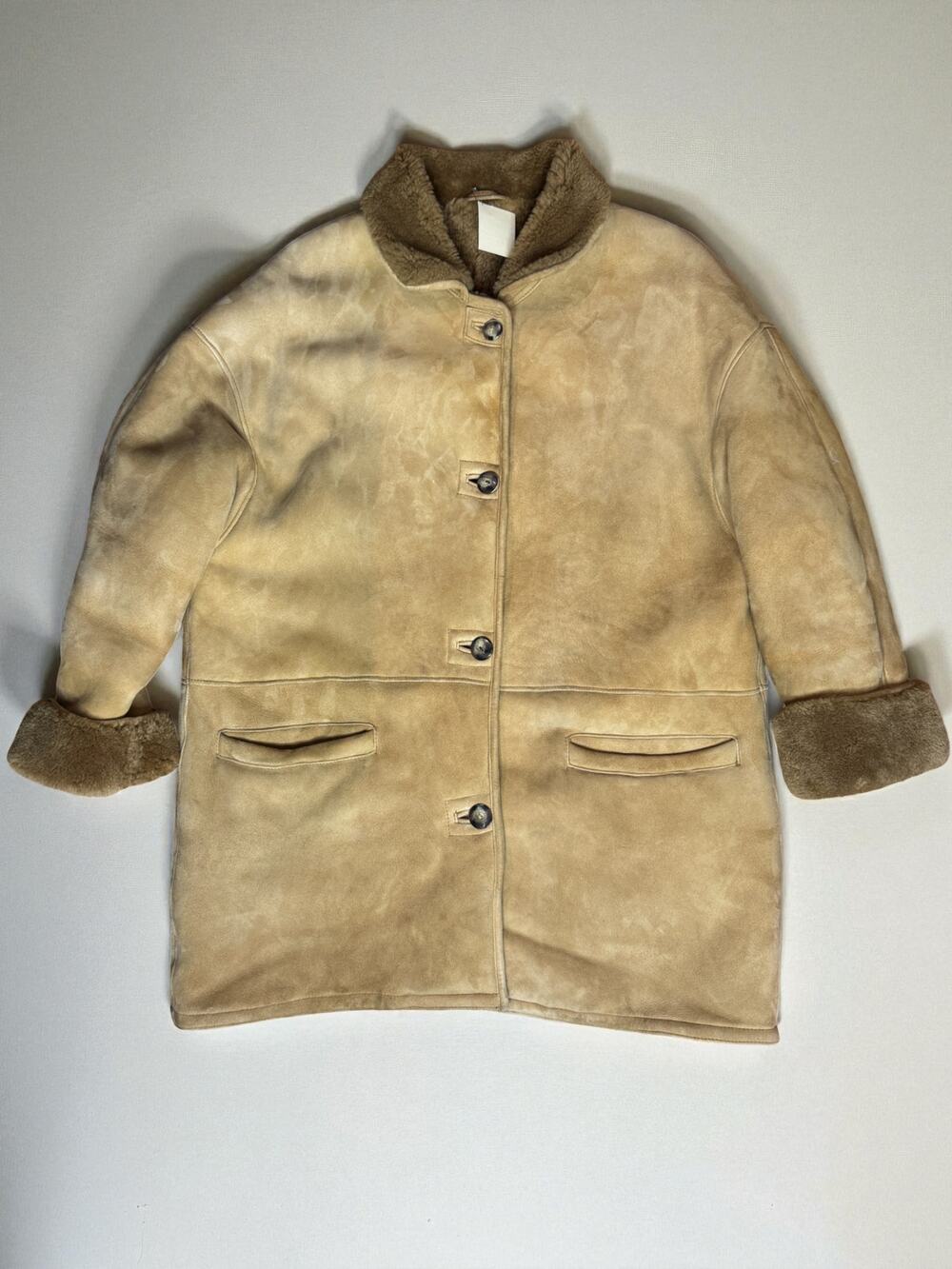 Vintage 1980s Shearling Sheepskin Coat Jacket Germany Antler Men's Munich XL